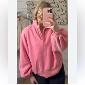Papermoon Women’s Small Pink Quarter Snap Fleece High Neck Sweatshirt